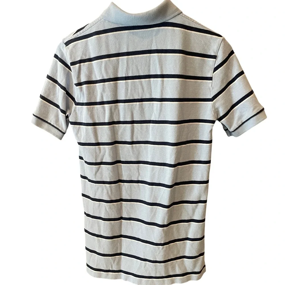 Polo Ralph Lauren Boys Light Blue Navy Striped Polo Shirt L 14-16 Orange Pony